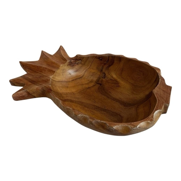 Large Decorative Wooden Pineapple-Shaped Bowl Serving Bowl 16"x9"x4" - Picture 2 of 6